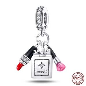 Sterling Silver 'Sweet' Charm with Lipstick Accents